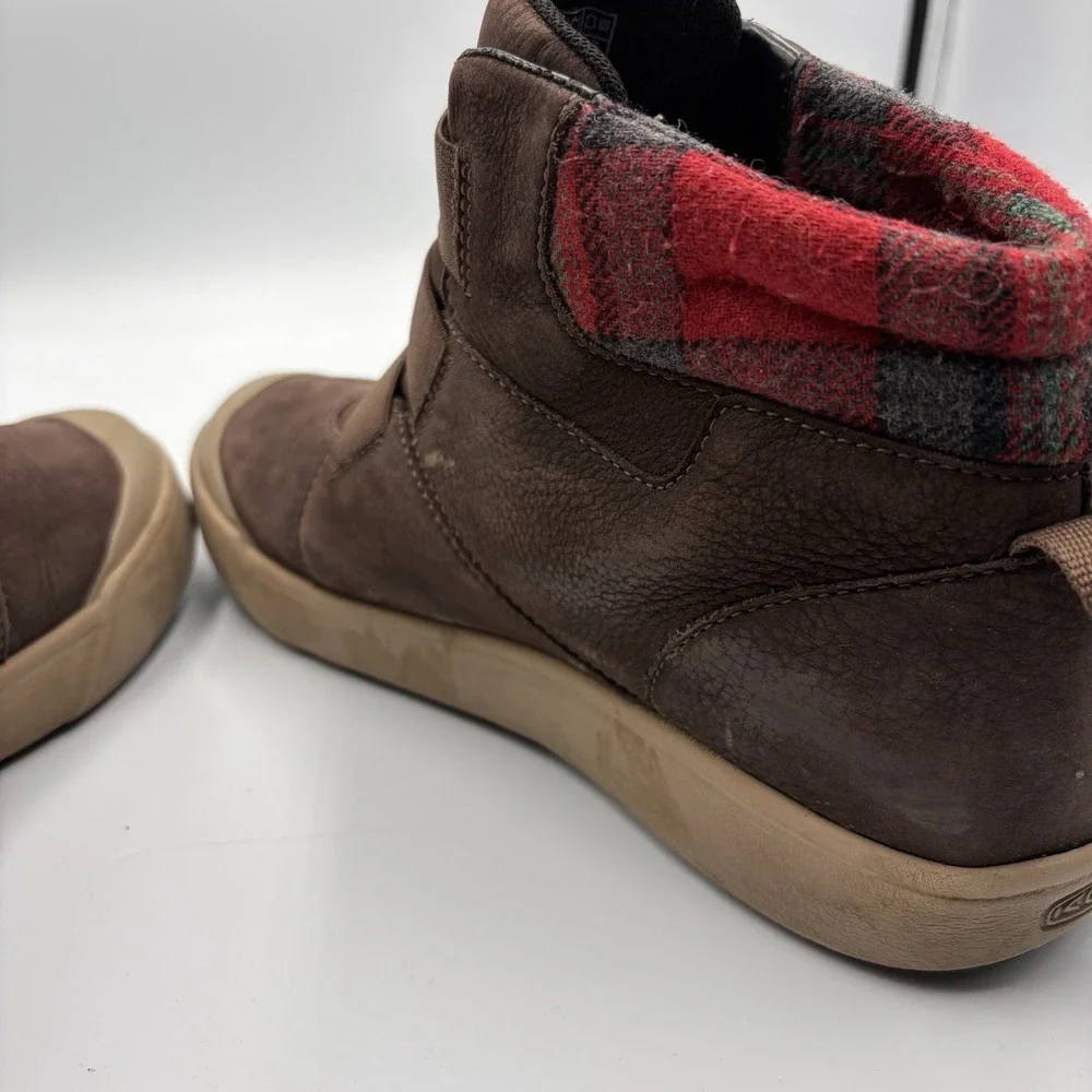 Keen Women Elle Waterproof Mid Height Boots Brown Tan Buffalo Plaid‎ Soft Toe 7
